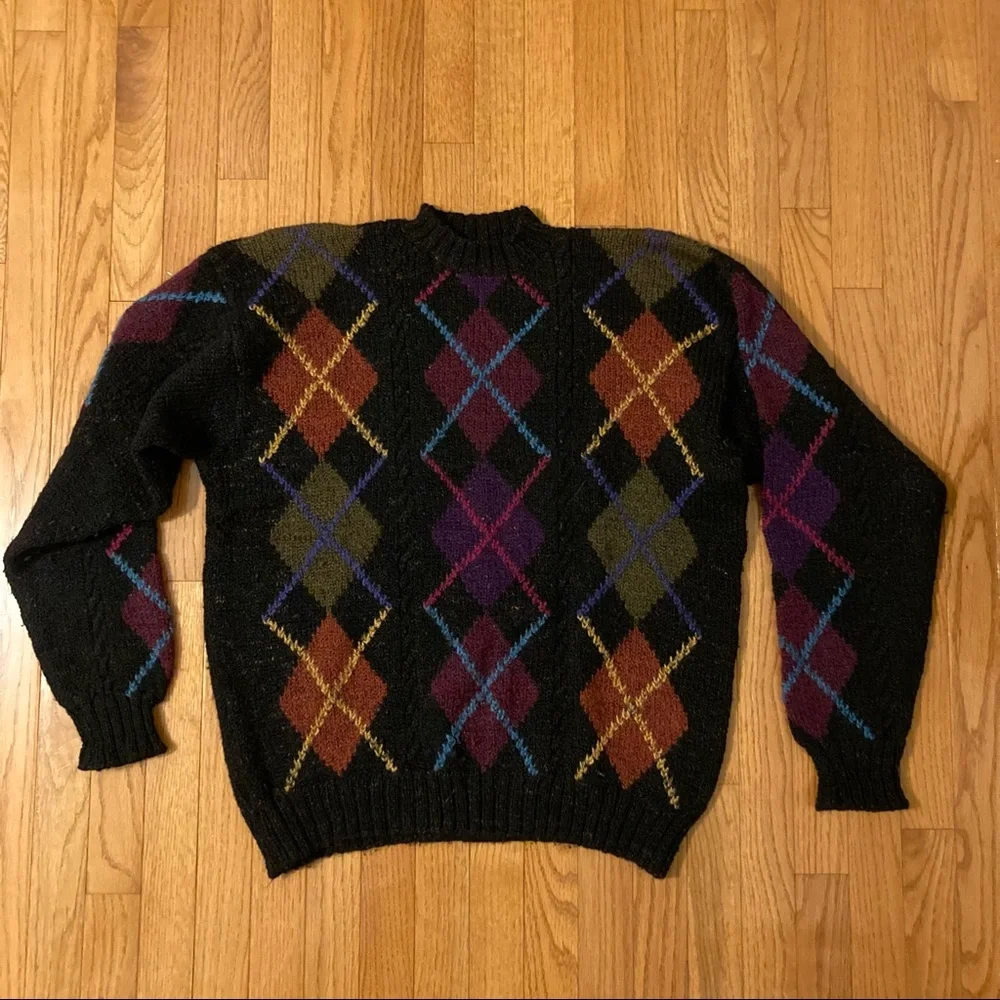 Tricot St. Raphael wool argyle sweater, mock neck - Picture 2 of 7